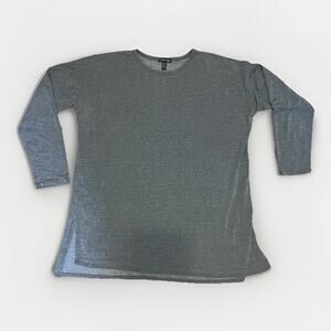 Eileen Fisher Long Tunic Top L Slit Mini T Shirt Dress Black Capsule Classic